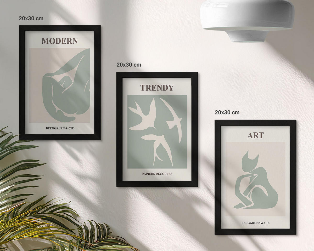 BILDER SET 3er Set - 20x30 cm Schwarzer Rahmen - Matisse abstrakte Figuren - Schwarz, Kunststoff (20/30cm) - TULUP
