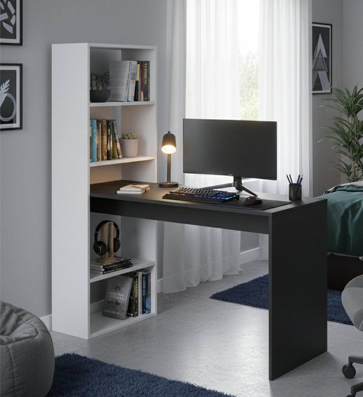 SCHREIBTISCH Weiß, Anthrazit 53/120/144 cm - Anthrazit/Weiß, Holzwerkstoff (53/120/144cm) - DMORA