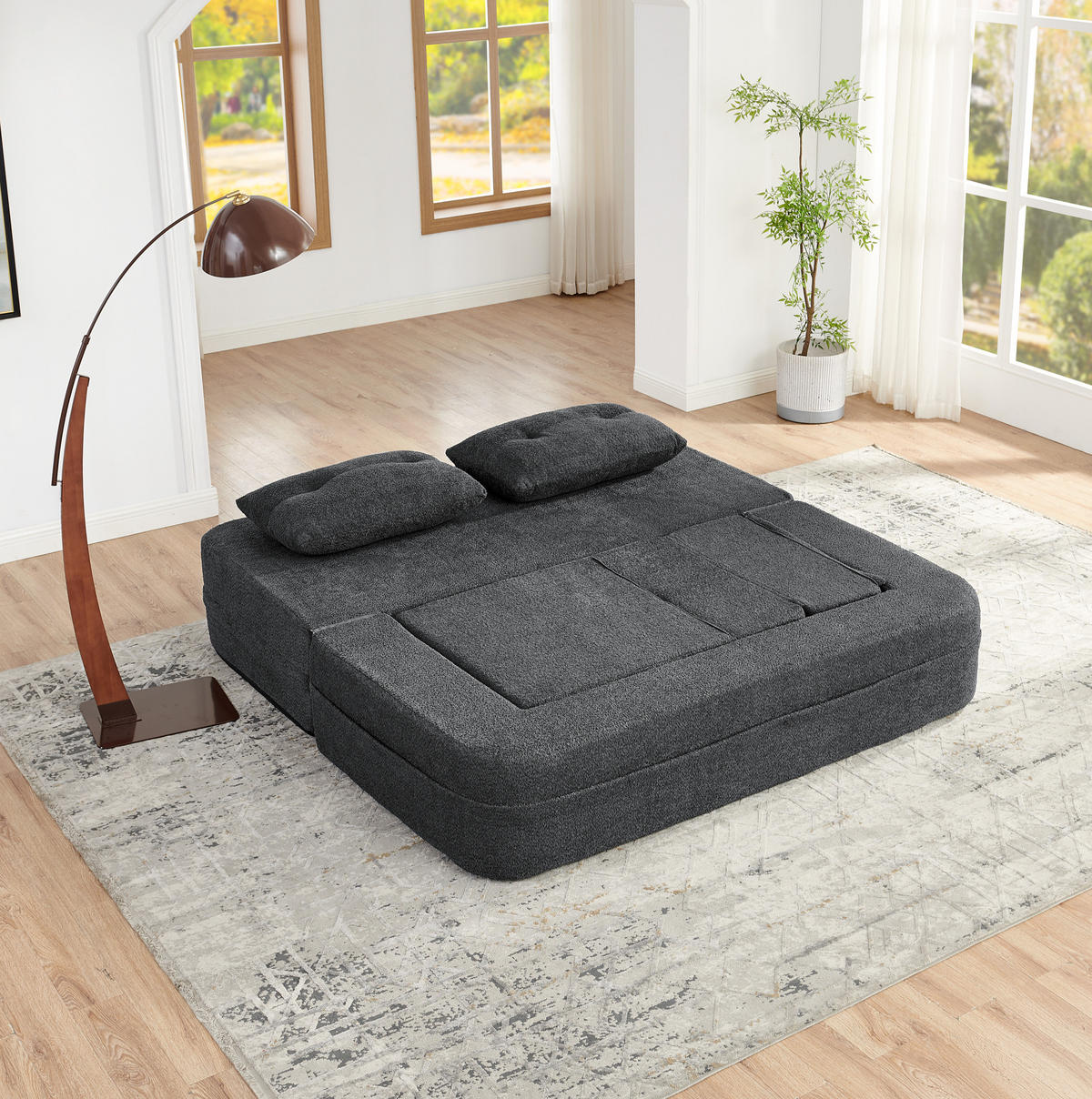 SCHLAFSOFA 199/194/39 cm aus Stoff mit klappbarem Sessel und Schlaffunktion Dunkelgrau - Dunkelgrau, Textil (194/39/199cm) - Modenvie