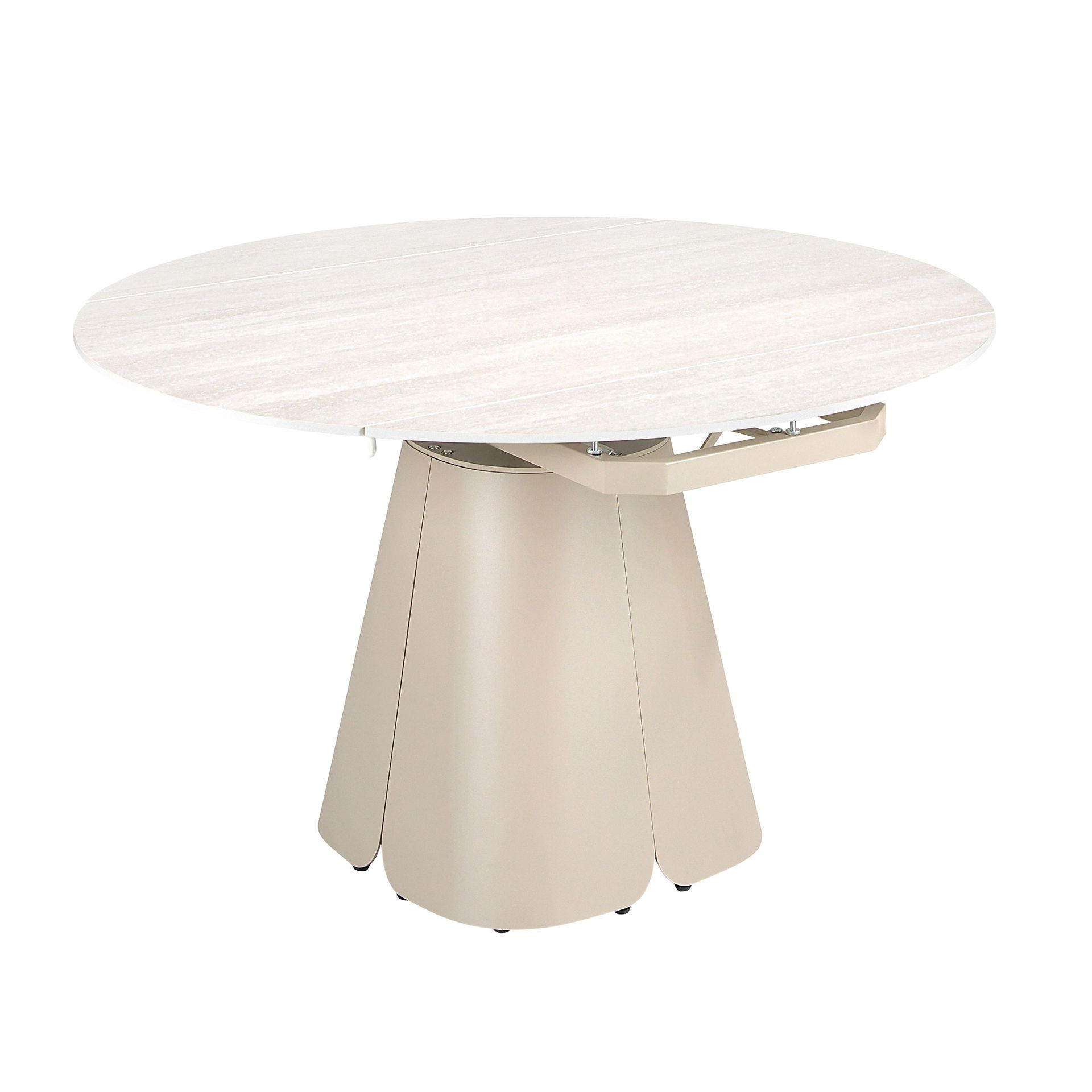 ESSTISCH Ausziehbarer runder aus Porzellanmarmor und sandfarbenem Stahl Ø130/80/76 cm - Sahara, Keramik/Stein (80/130/76cm) - ANGEL CERDA