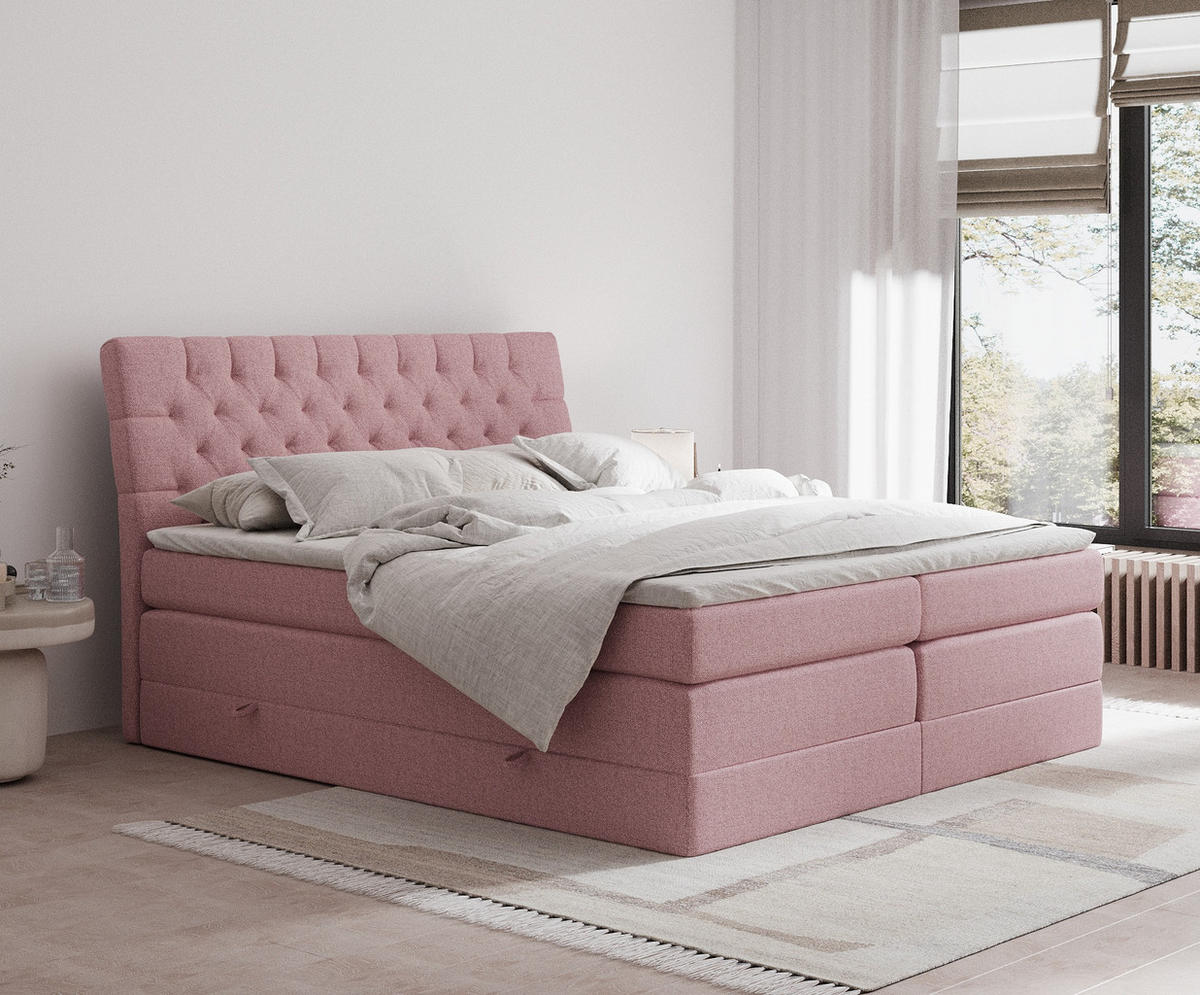 BOXSPRINGBETT Seraphine Rosa 200/200 cm - Schwarz/Rosa, Holz/Holzwerkstoff (200/200cm) - Maison de Reve