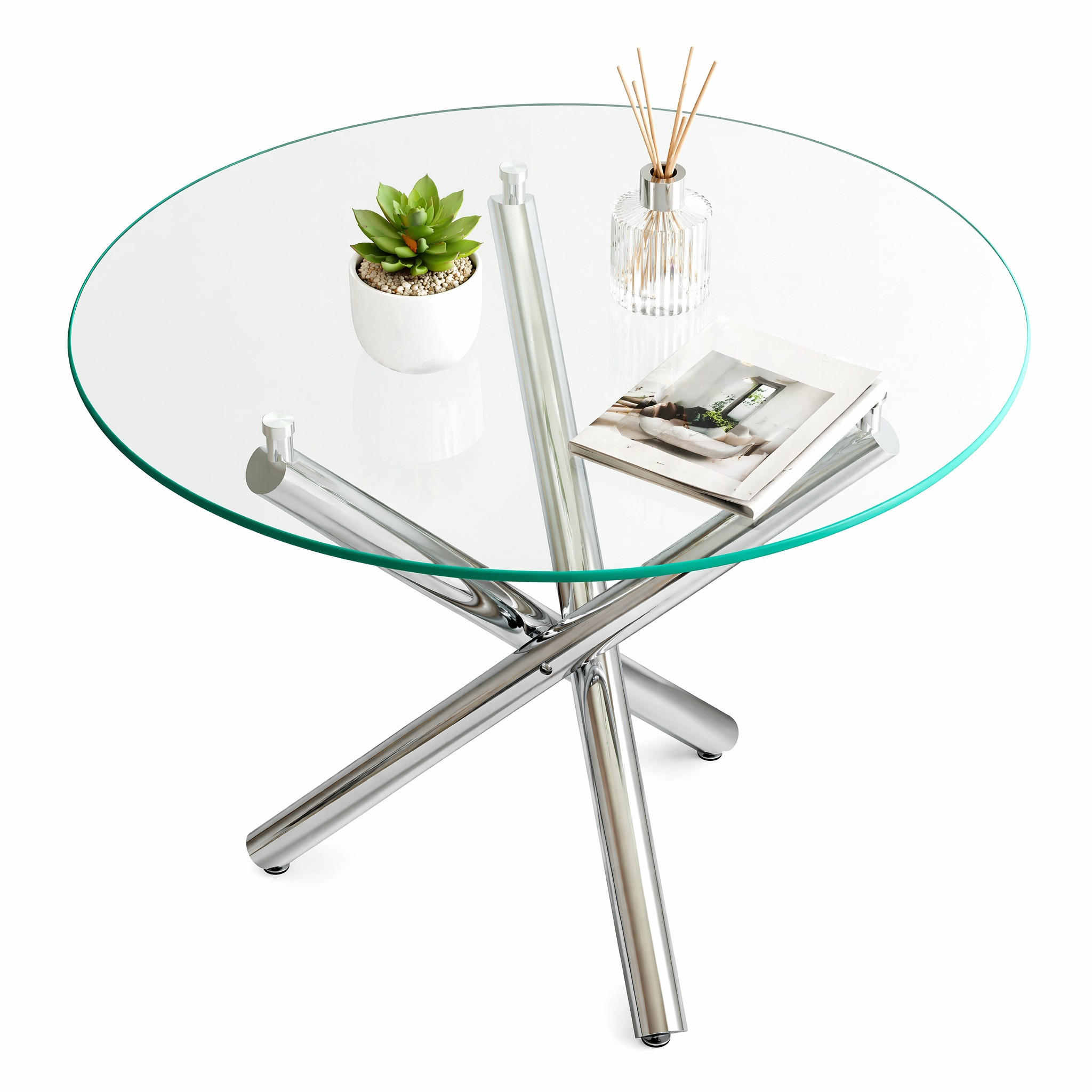 JÍDELNÍ STŮL stříbrný s deskou z tvrzeného skla a kovovými nohami, moderní design, 80 × 80 × 76 cm - stříbrná, kov/sklo (80/80/76cm) - STILVORA