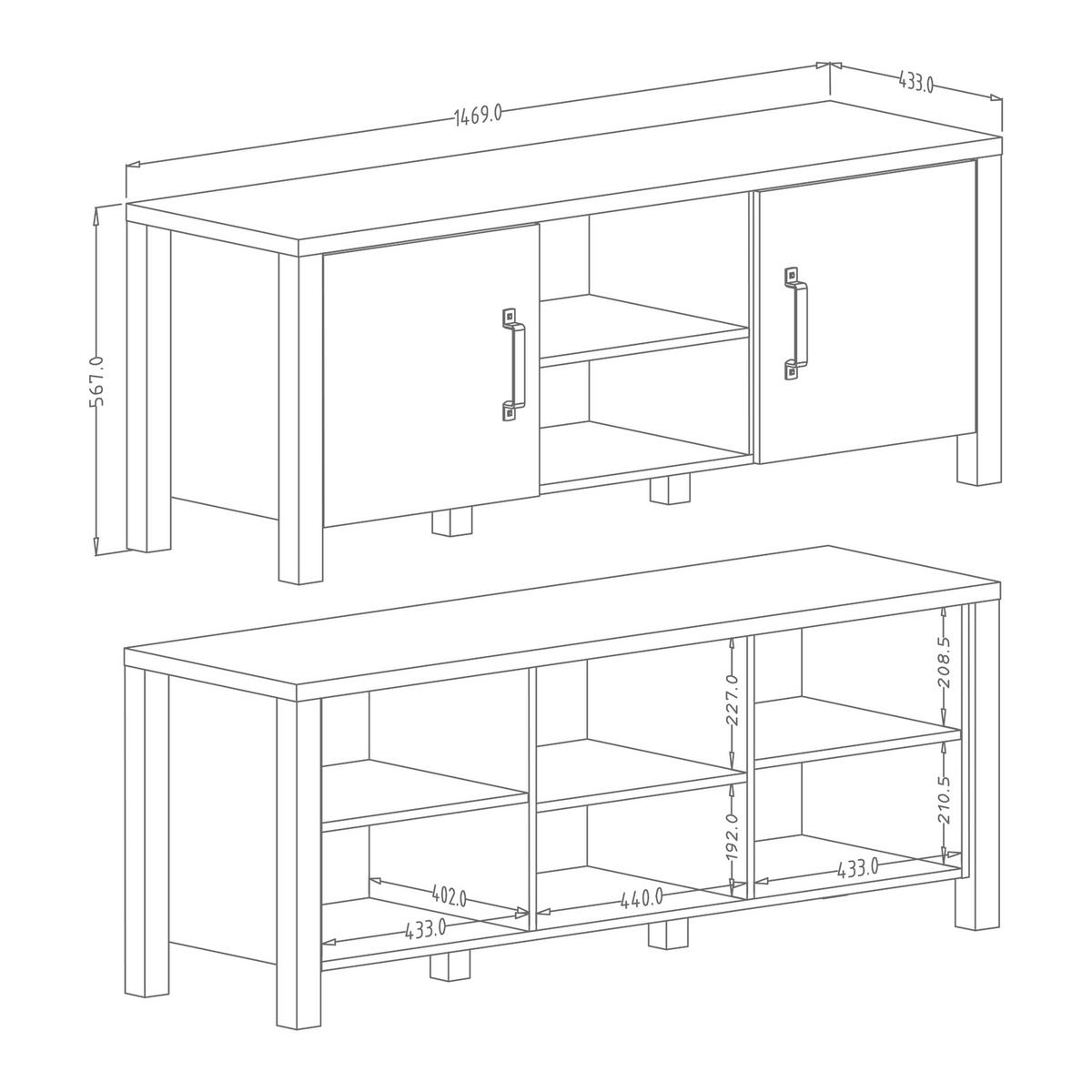 LOWBOARD OLIVIERO 147x43x57 cm mit 2 Türen Braun - Braun, Holzwerkstoff (147/57/43cm) - MASSENO