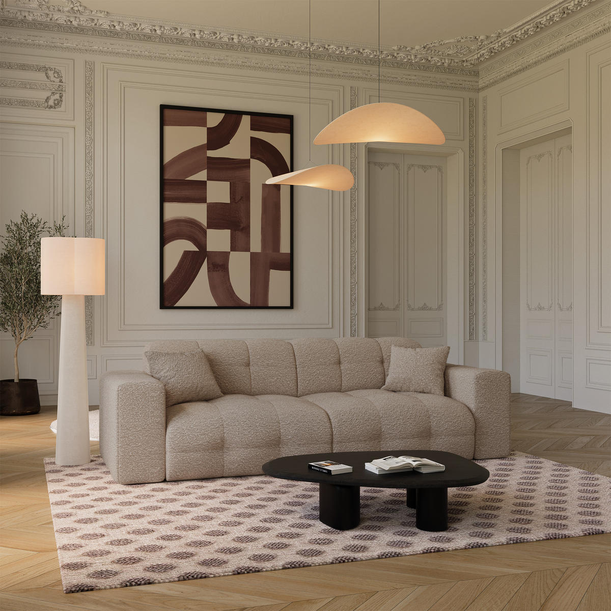 SOFA COCOON Bouclé-Stoff Taupe 230cm - Taupe, Textil (230/85/92cm) - Premium Interiors