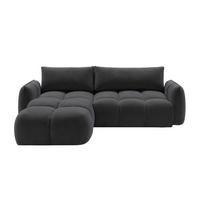 ECKSOFA L-Form Mit Schlaffunktion, Veloursstoff Bluvel, Schwarz, Links, BELVEDER L - Schwarz, Holz (250/168cm) - Kaiser Möbel