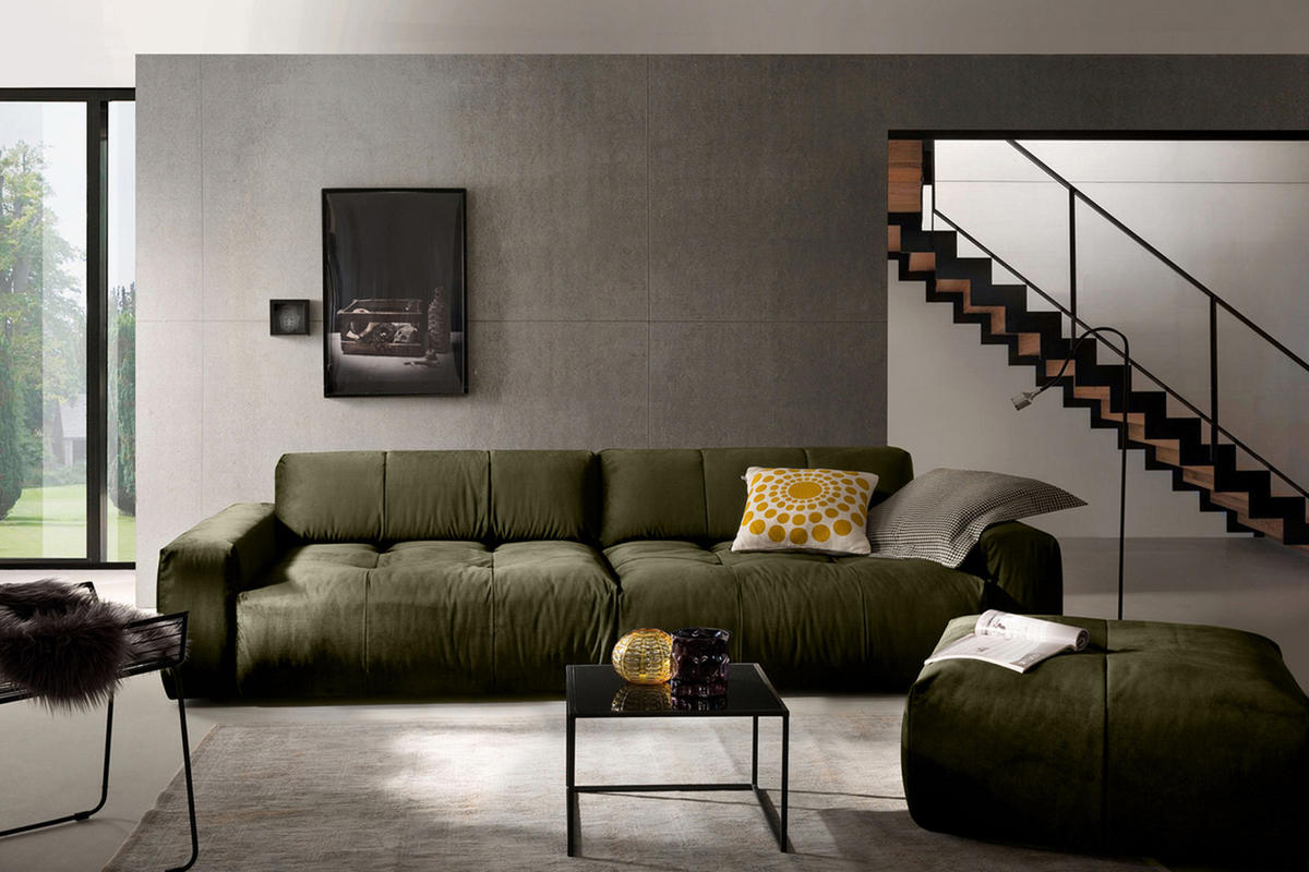 SOFA MIT SITZTIEFENVER. PALACE Dunkelgrün Webstoff - Dunkelgrün, Textil (298/74/120cm) - KAWOLA