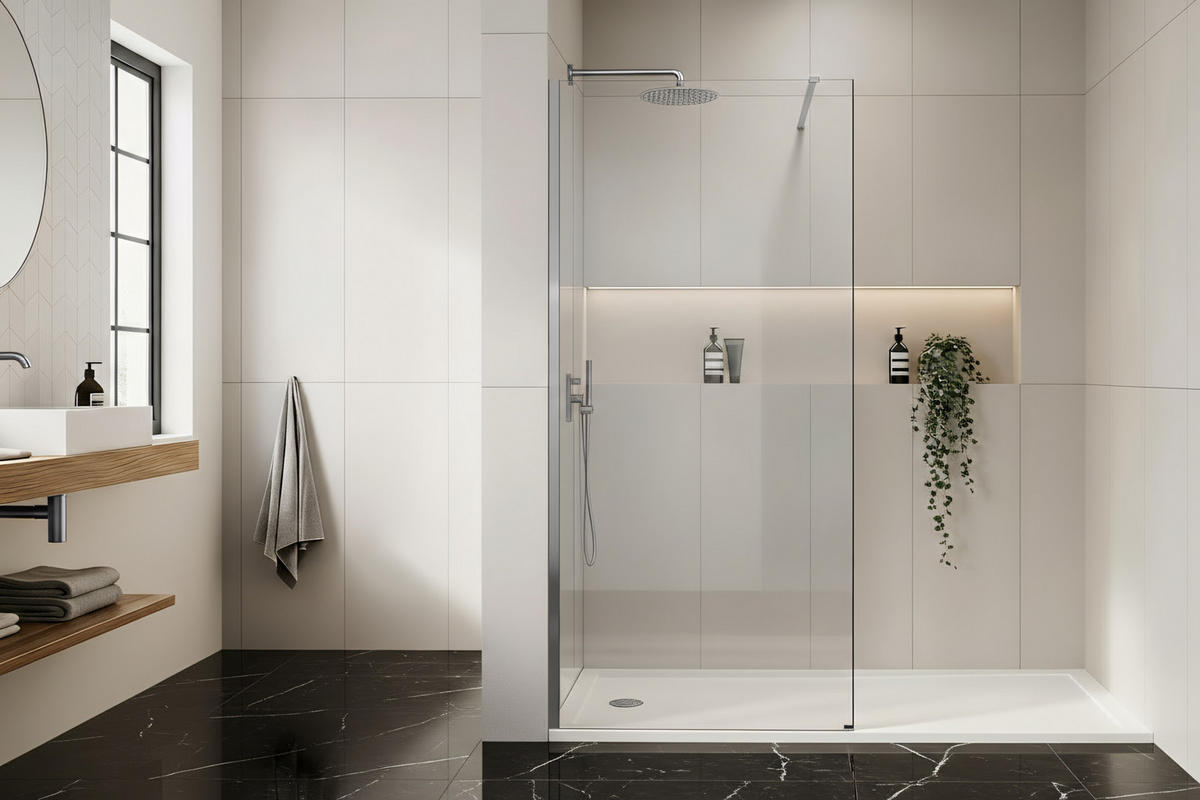 DUSCHWAND Rea Flexi Transparent / Chrome 140 - Chromfarben, Glas (120/140/195cm) - REA
