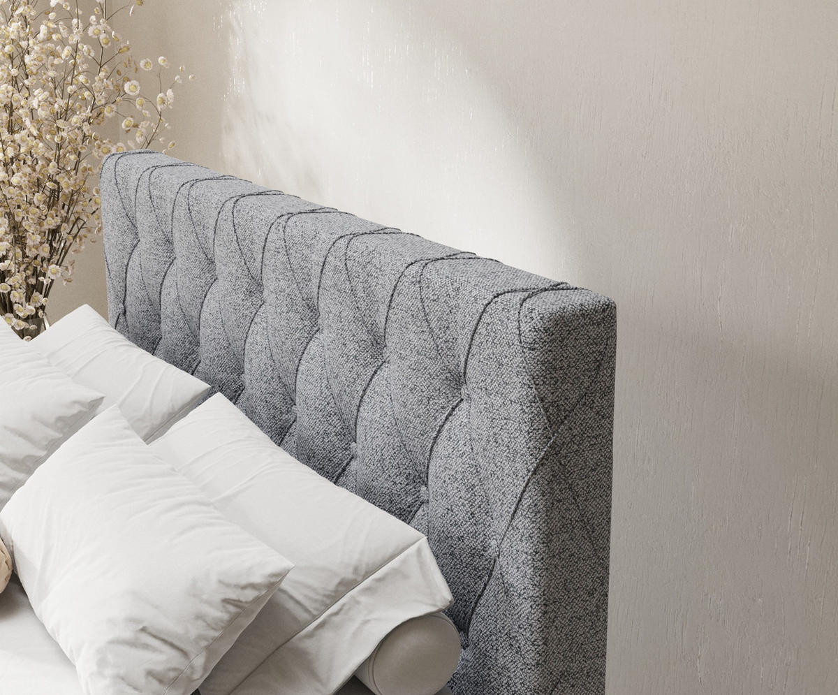 BOXSPRINGBETT Otus Grau 140/200 cm mit Latex-Topper - Silberfarben/Grau, Holz/Holzwerkstoff (140/200cm) - Maison de Reve