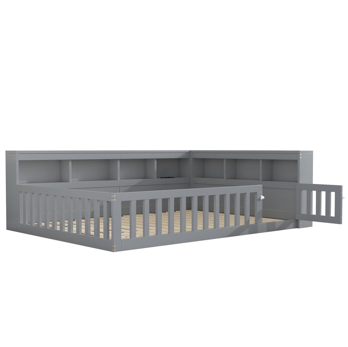 BETT 140/200 cm Grau mit Stauraum, Lattenrost und USB-Anschluss - Grau, Holzwerkstoff (140/200cm) - Flora Grace