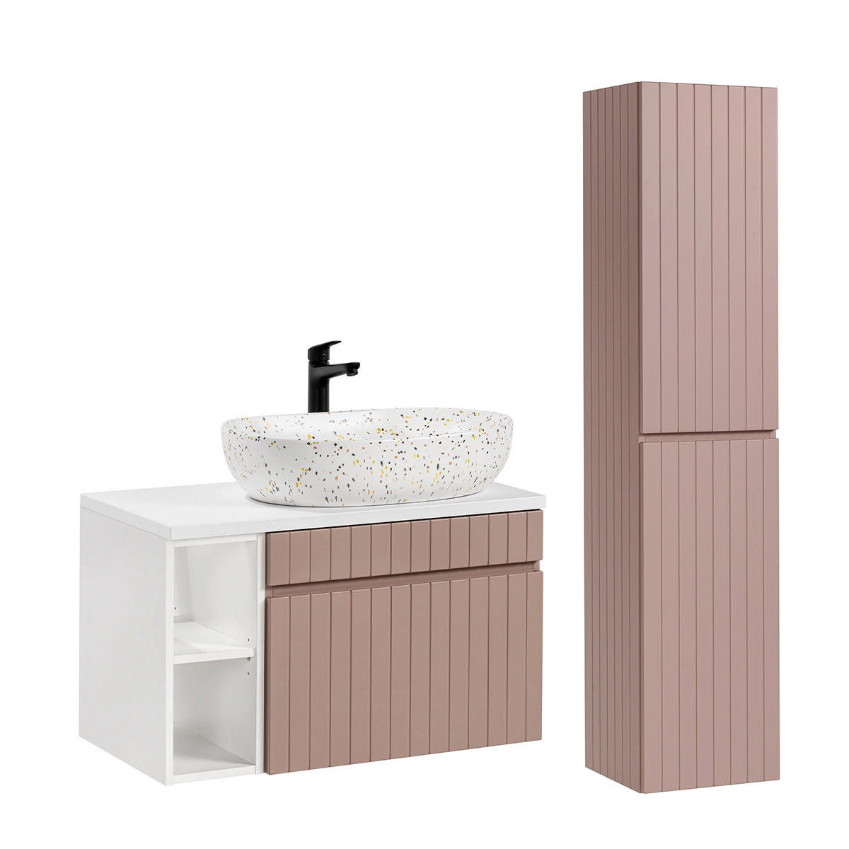 KÚPEĽŇOVÝ NÁBYTOK 80.4cm Zelie 2-dielna súprava Rose - pink, kompozitné drevo (80.4/48/46cm) - Petits-meubles