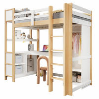 HOCHBETT 90/200 cm in Weiß/Natur mit Schreibtisch, Regalen und Kleiderschrank aus Kiefer - Naturfarben, Holz/Holzwerkstoff (90/200cm) - CHICFURN