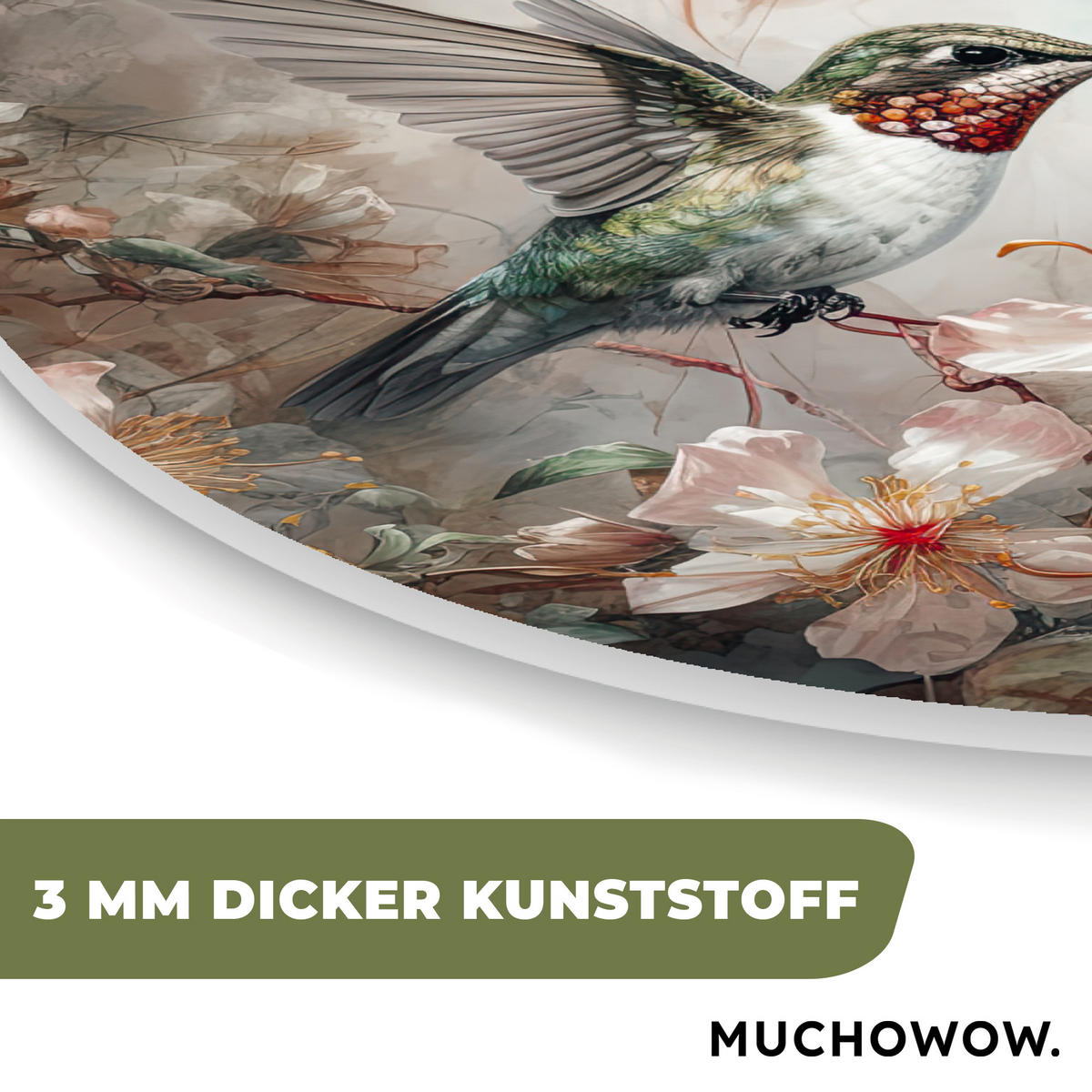 WANDBILD Kolibri - Vögel - Blumen - Pflanzen 40x40 cm - Hellgrün, Kunststoff (40/40cm) - MuchoWow