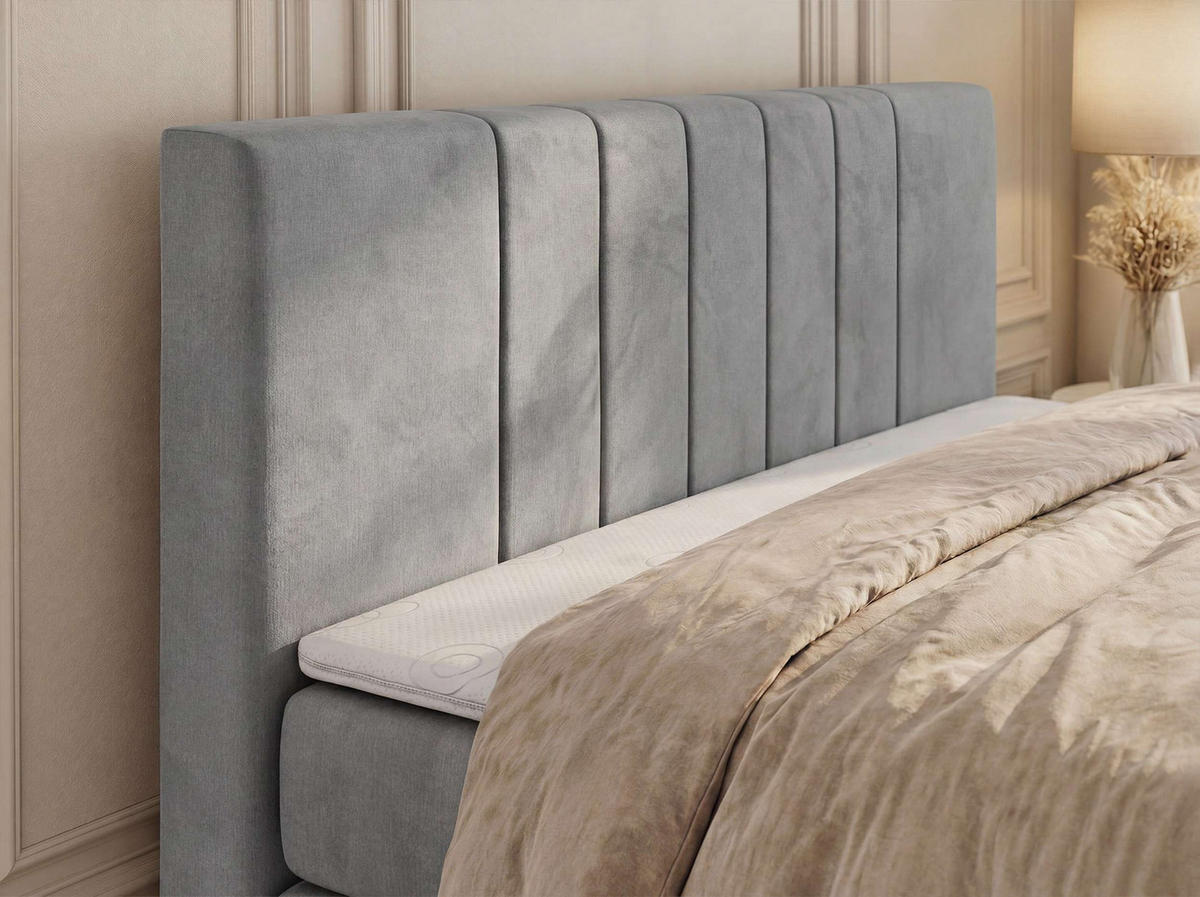BOXSPRINGBETT INERO DUO KING 180/200 - Hellgrau Velvet - Topper Visco - H4 - Hellgrau/Schwarz, Kunststoff/Textil (180/200cm) - MKS