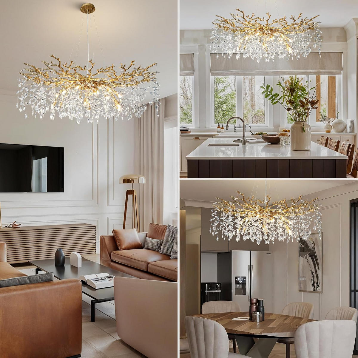 KRONLEUCHTER 120 cm K9‑Kristall Baumzweig Gold für Wohnzimmer und Schlafzimmer - Gelb, Naturmaterialien (78/43/38cm) - Surtime