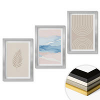 WANDBILDER 3er Set - 20x30 cm Silberner Rahmen - Blätterwellen beige blau - Silberfarben, Kunststoff (20/30cm) - ArtPrintCave