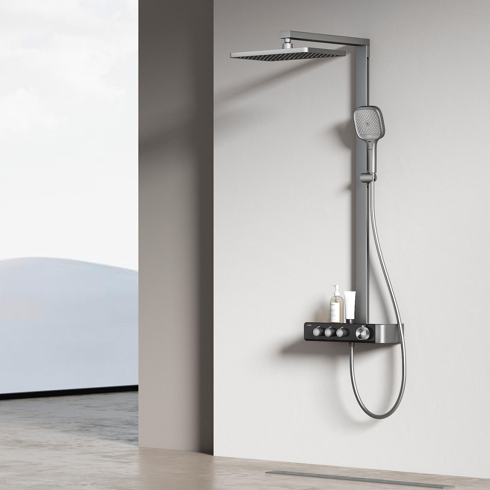 ÜBERKOPFBRAUSESET mit Thermostat Duscharmatur Komplettset Regendusche Anthrazit Matt - Anthrazit, Metall (36/112/48.5cm) - EMKE