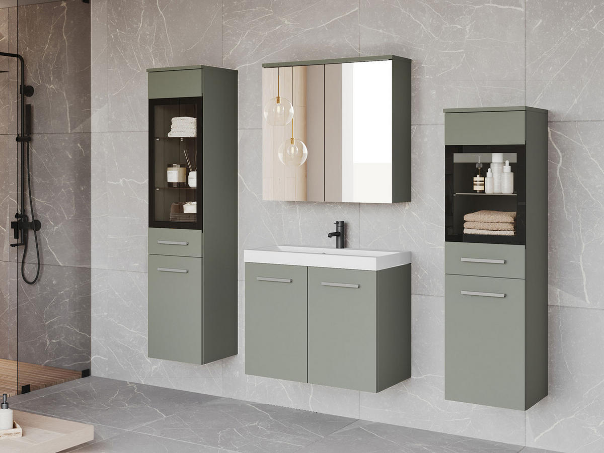 BADMÖBEL-SET Madrit II - Silberfarben/Mintgrün, Holzwerkstoff/Kunststoff (132/132/30cm) - MIRJAN24