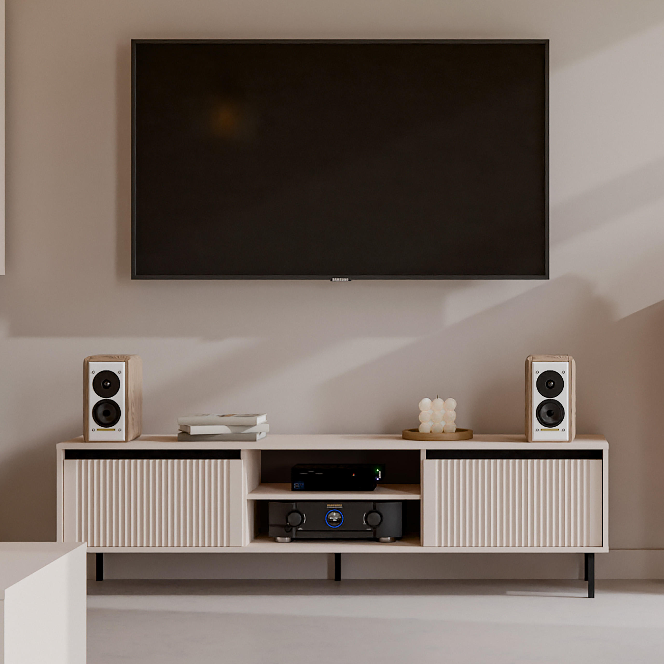 LOWBOARD OSTIA 178,6x40x50 cm mit 2 Schubladen für Wohnzimmer Modern Beige - Beige, Holzwerkstoff (178.6/50/40cm) - MASSENO