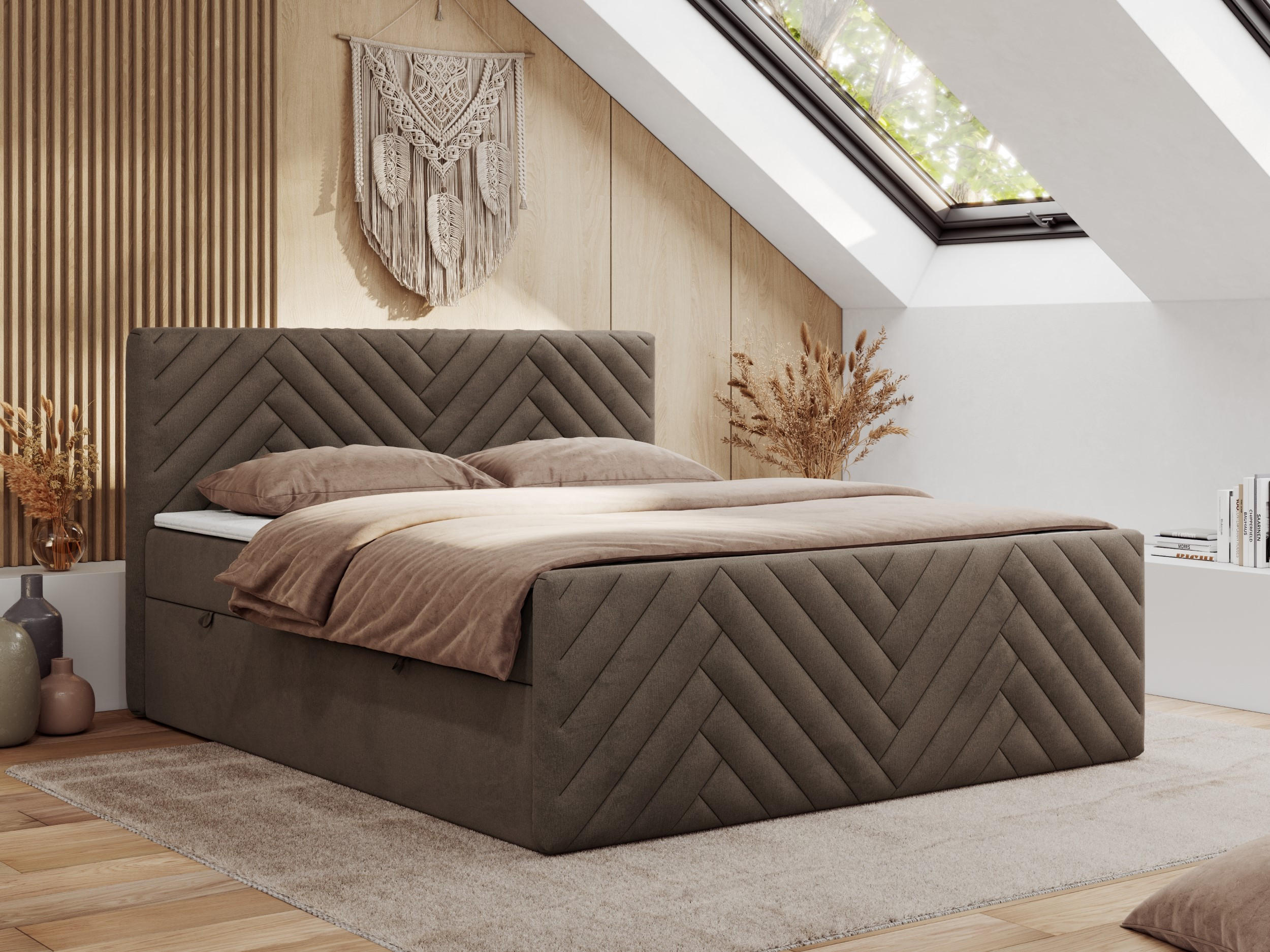 BOXBETT PARIS DUO 120/200 - Braun Velvet - H3 - Braun, Holz/Textil (120/200cm) - MKS
