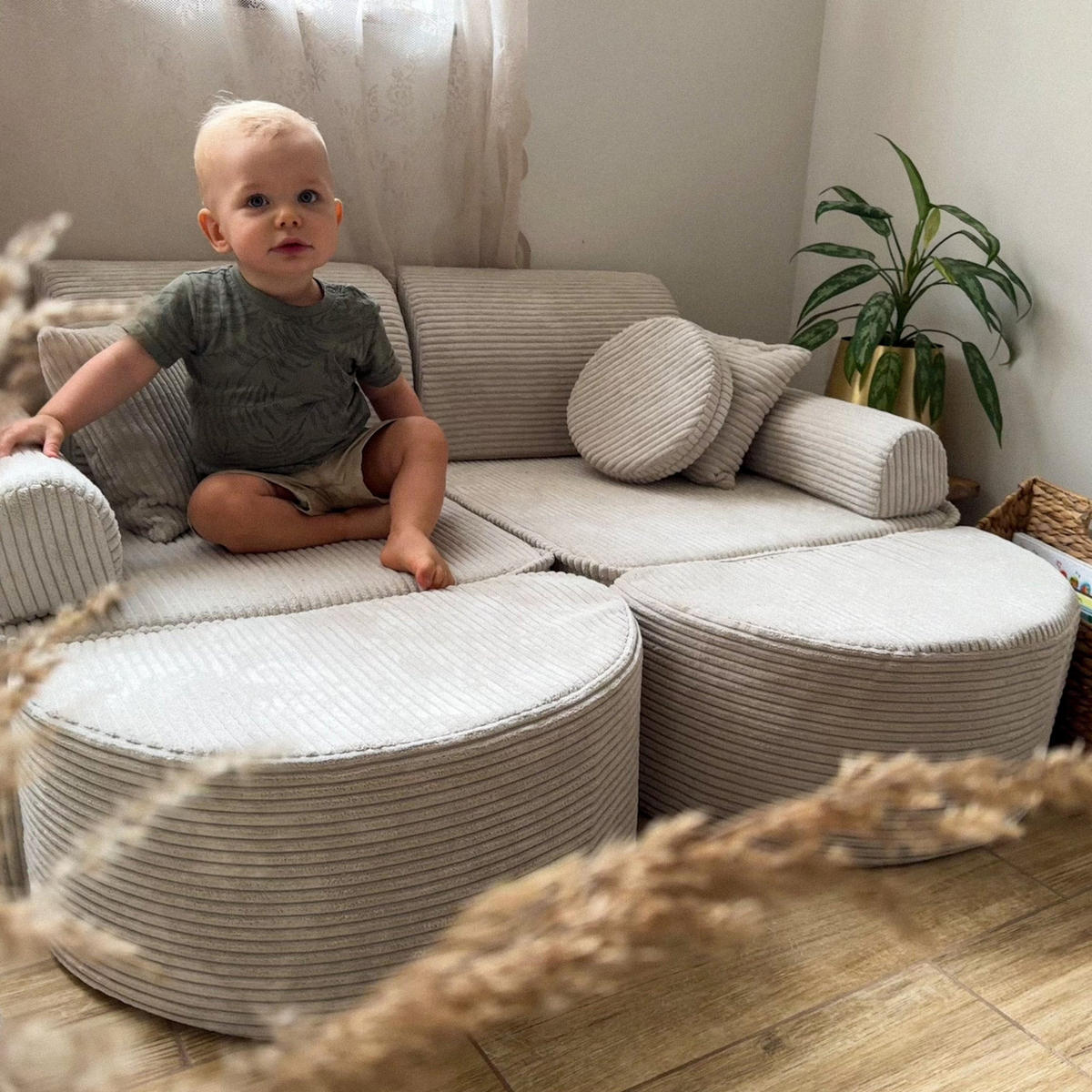 KINDERSOFA AESTHETIC 120 cm Cord Ecru 12 Stk - Beige, Textil (60/12.5/120cm) - MeowBaby