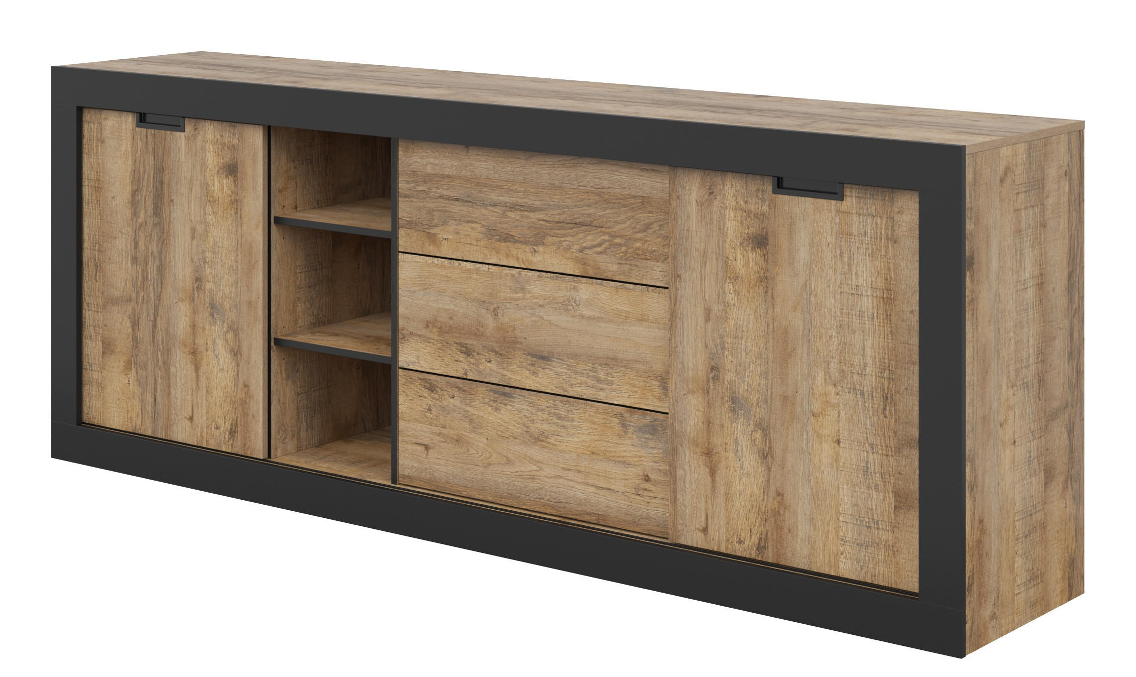SIDEBOARD DAVOR 220x45x85 cm mit 3 Schubladen und 2 Türen Eichefarben - Braun, Holzwerkstoff (220/85/45cm) - MASSENO