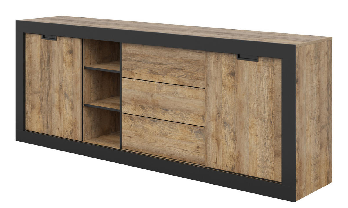 SIDEBOARD DAVOR 220x45x85 cm mit 3 Schubladen und 2 Türen Eichefarben - Braun, Holzwerkstoff (220/85/45cm) - MASSENO