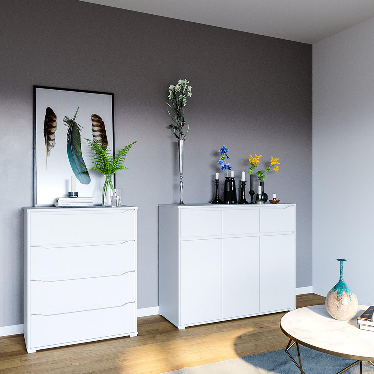 KREDENC Ruben Bílá - bílá, kompozitní dřevo (48/101.6/80cm) - Vicco