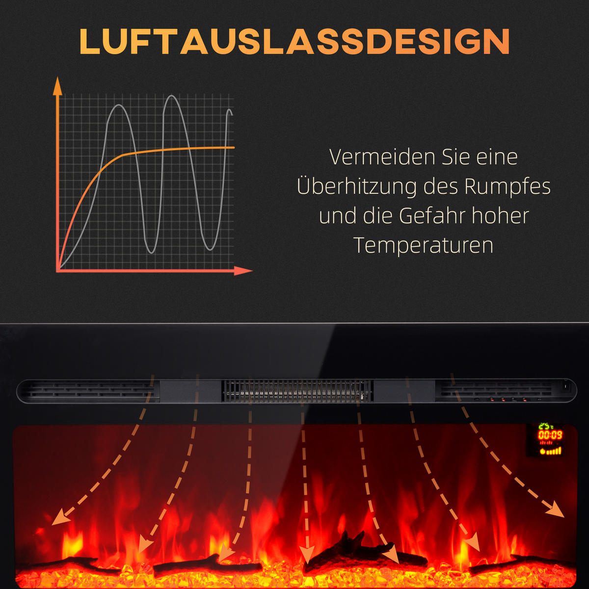 ELEKTROKAMIN mit LED Flammeneffekt,1800 W Wandkamin mit Kristalle, in 3 Farben - Schwarz, Metall (15.8/45/91.4cm) - HOMCOM
