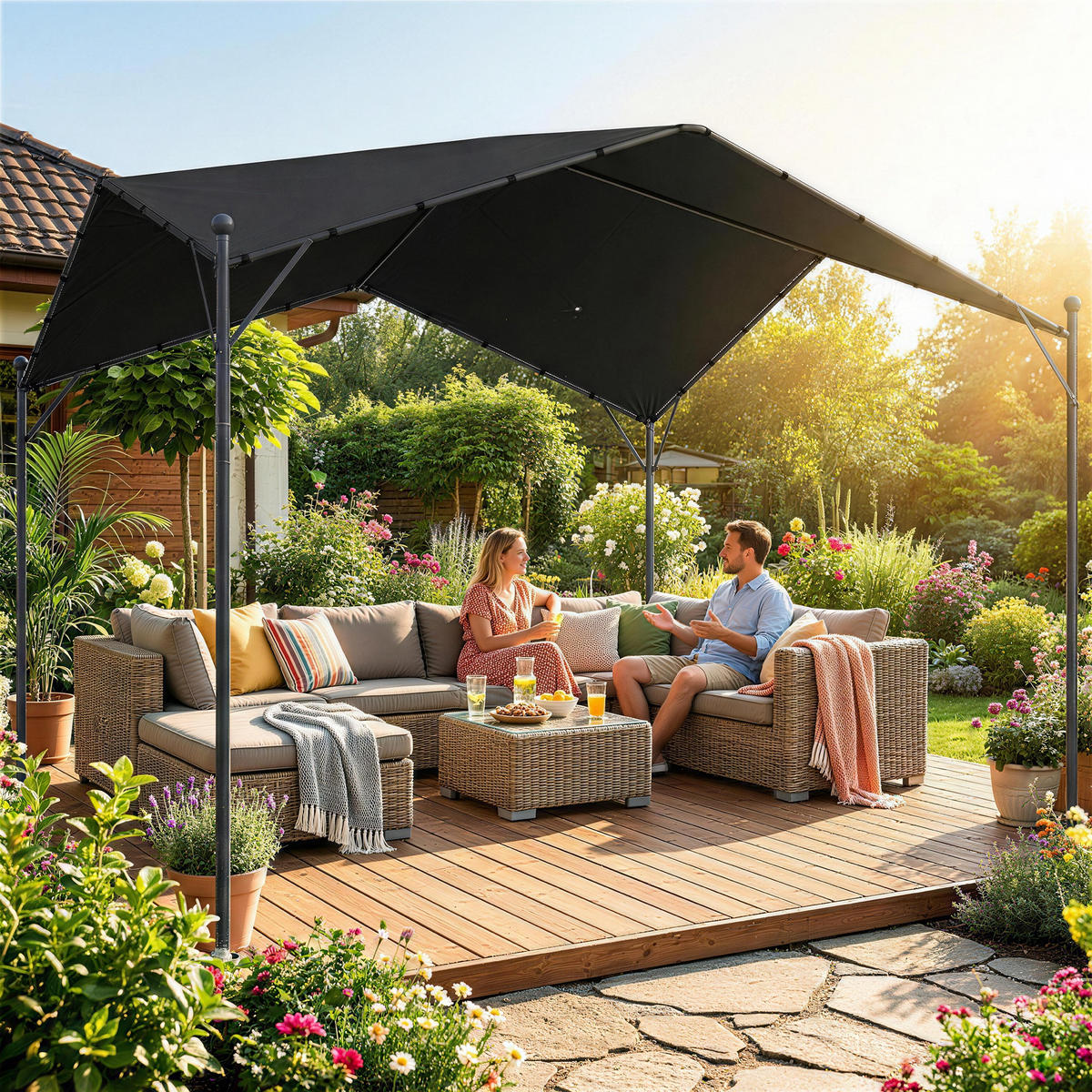 PERGOLA Metall Polyester Dunkelgrau 3/3 m - Dunkelgrau, Textil/Metall (300/280/300cm) - Outsunny