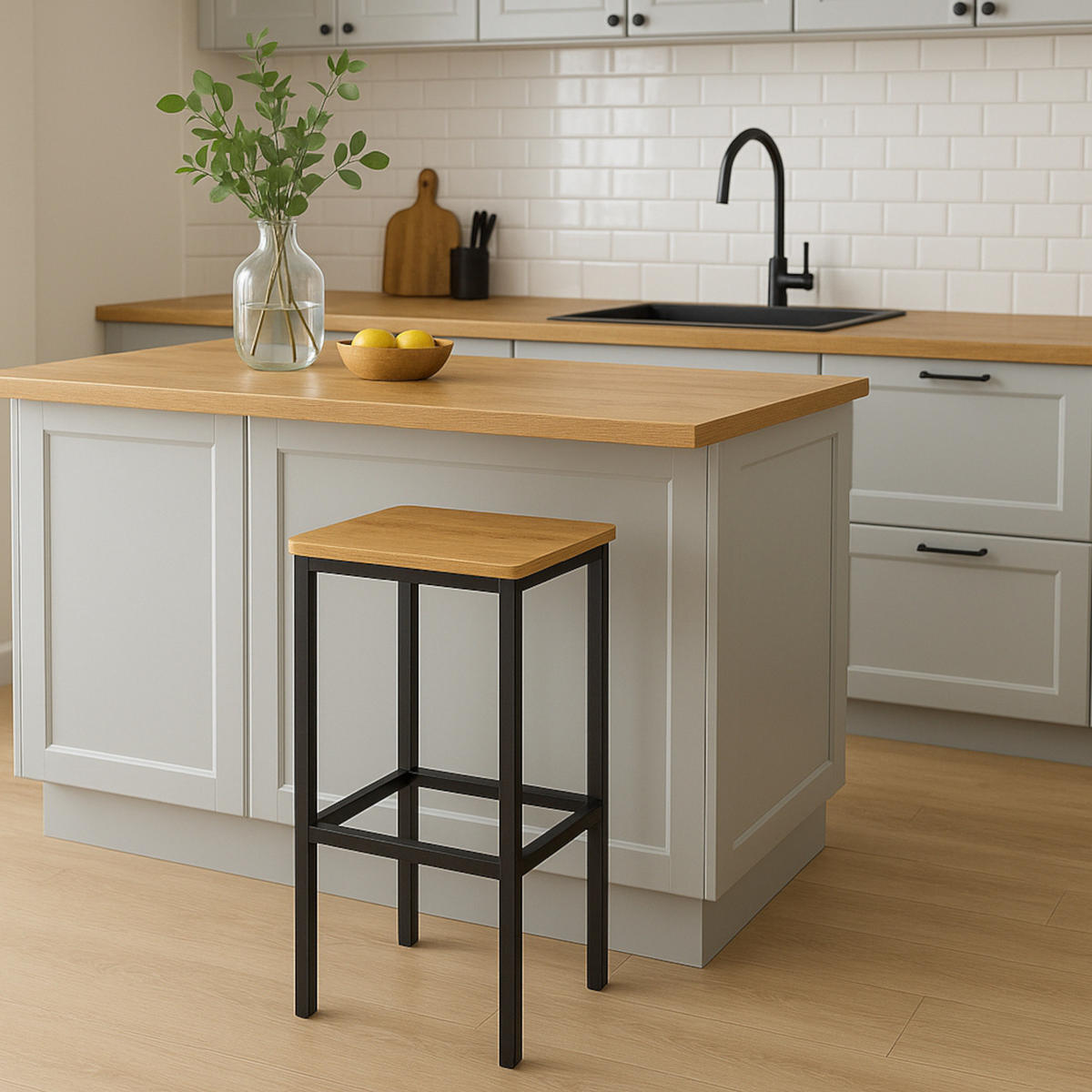 BARHOCKER Holzoptik Metall Eichefarben Schwarz stabil 65 cm - Eichefarben, Holzwerkstoff/Metall (40/65/30cm) - Begryf