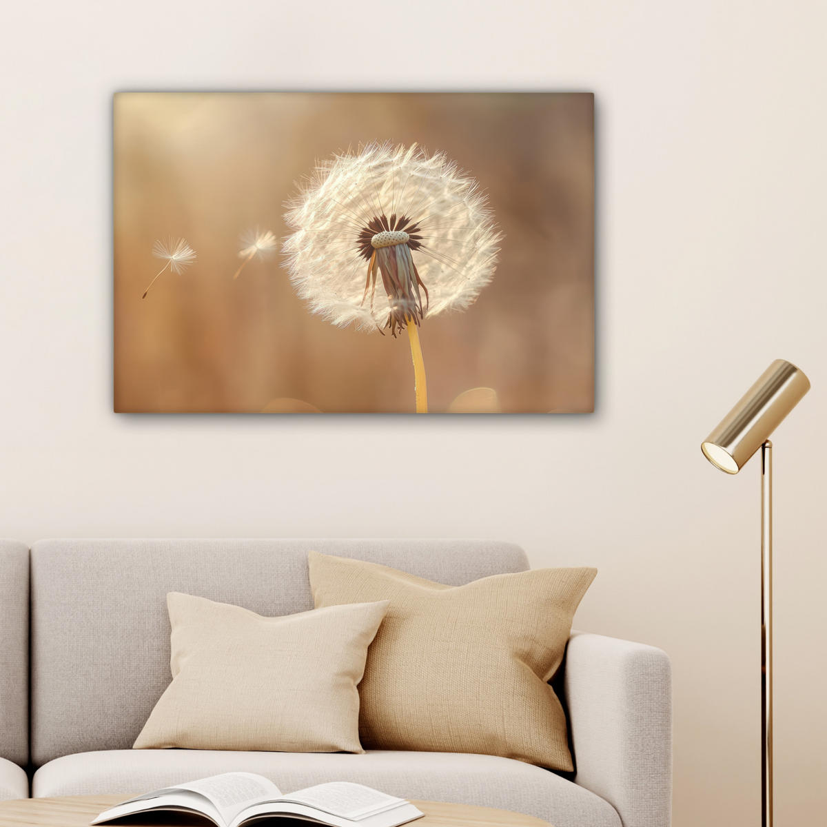 LEINWANDBILD Löwenzahn - Beige - Natur - Blume Wanddeko 90x60 cm - Hellbraun, Textil (90/60cm) - MuchoWow