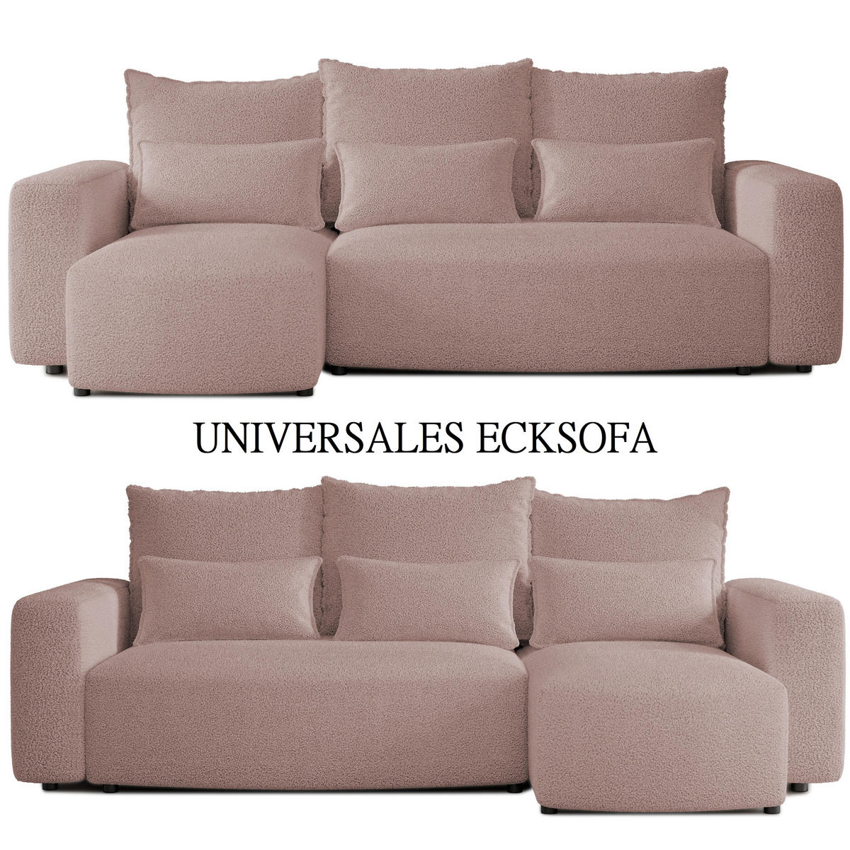ECKSOFA Travis mit Bettkasten und Schlaffunktion, L-Form, Boucle, Universal - Altrosa, Holzwerkstoff (248/148cm) - 4ALL HOME