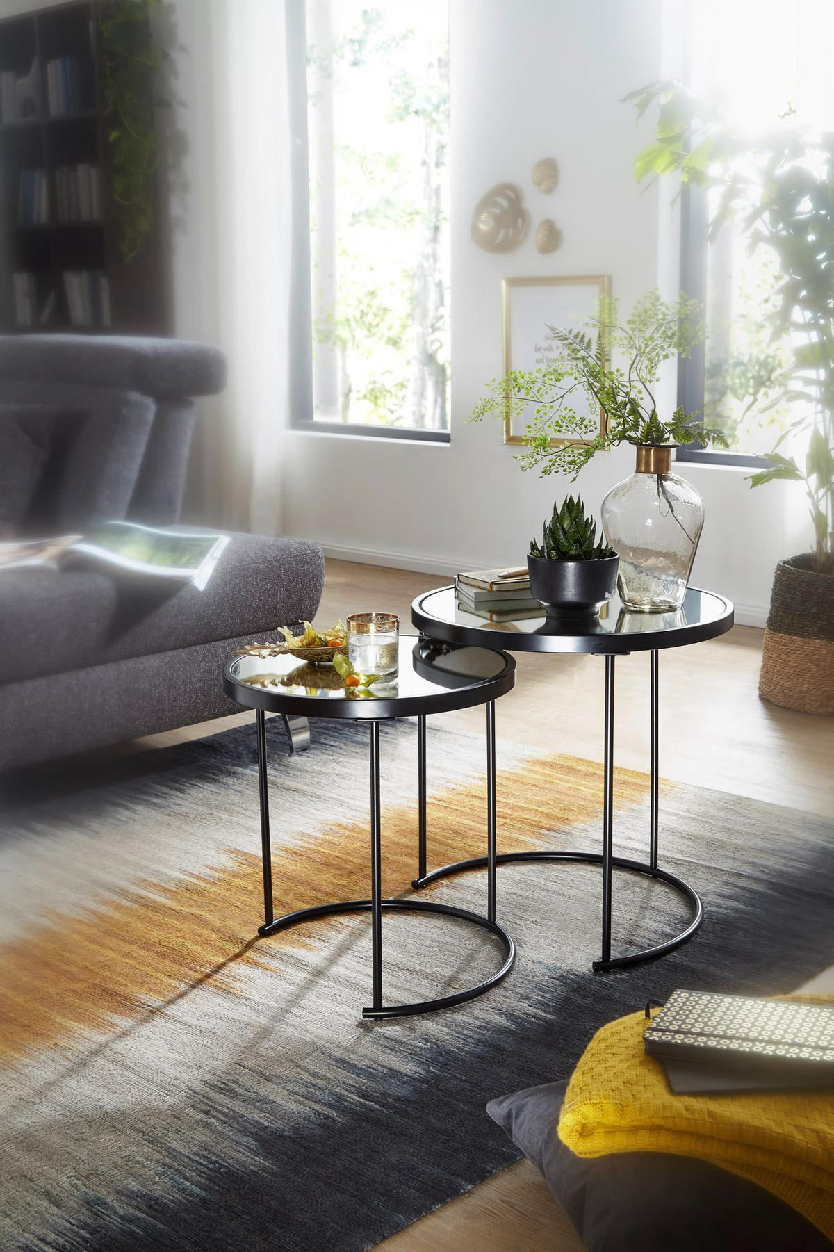 BEISTELLTISCH Set – Schwarz Glasplatte modern 50x50x50 cm 42x45x42 cm - Schwarz, Glas/Metall (50/50/50cm) - KADIMA DESIGN