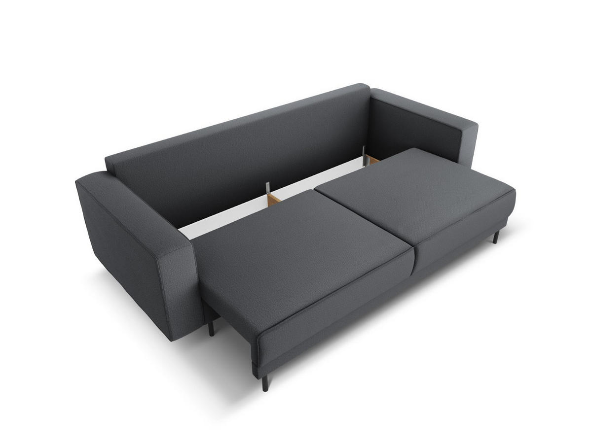 AUSKLAPPBARES-SOFA mit Bettkasten Caro aus strukturiertem Stoff dunkelgrau 3 Sitzplätze - Dunkelgrau, Textil (97/93/236cm) - Micadoni