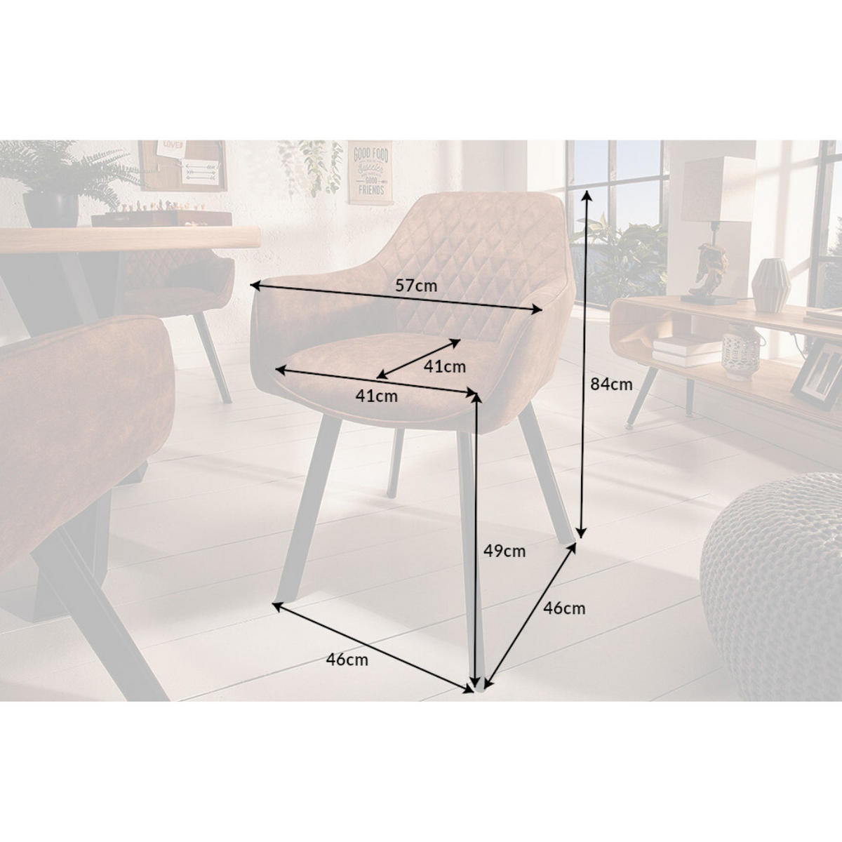 STUHL PALERMO Microfaser Hellbraun - Hellbraun/Schwarz, Textil/Metall (57/84/46cm) - riess-ambiente
