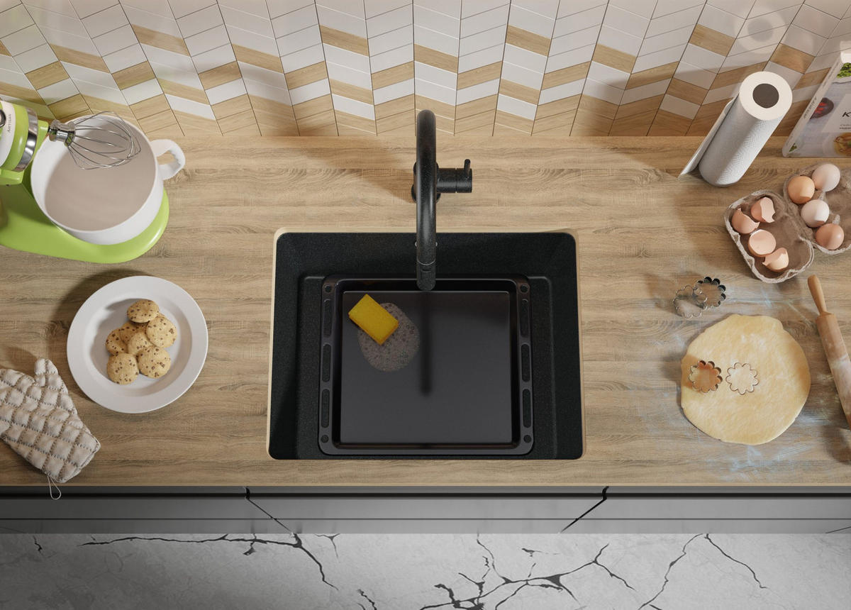 UNTERBAUSPÜLE GRANIT Venedig Easy, 2-er set Anthrazit 56/44 cm 1 Becken + Ablauf-Set ab 60er Unterschrank - Chromfarben/Anthrazit, Kunststoff (56/20/44cm) - Primagran