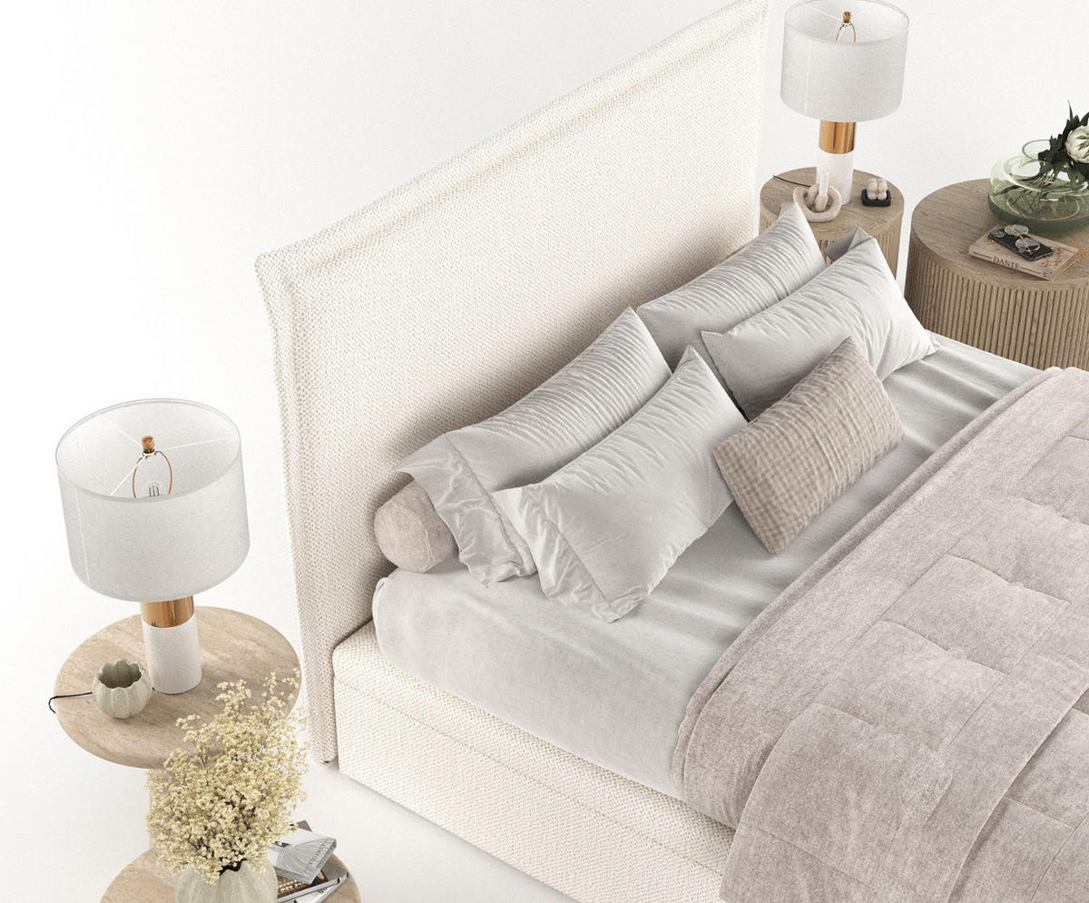 POLSTERBETT Eliot mit Stauraum 120/200 cm Creme im Alta Stoff - Creme/Schwarz, Holz/Holzwerkstoff (120/200cm) - AltaBeds