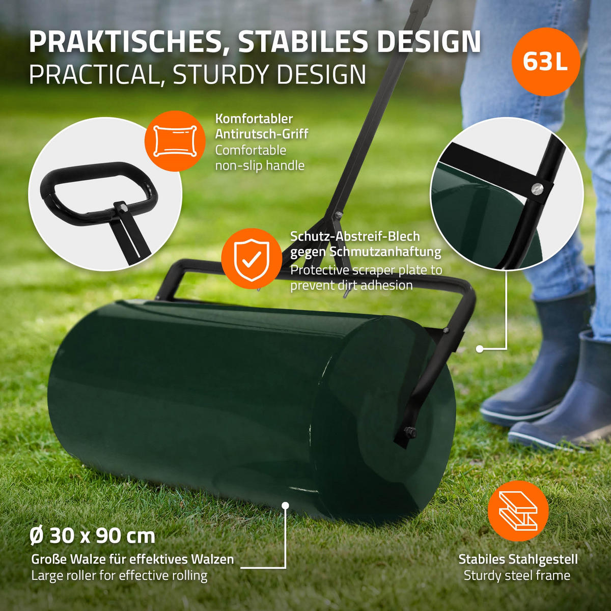 RASENWALZE befüllbar 63 Liter Grün aus Stahl - Grün, Metall (90/135/30cm) - ECD-Germany