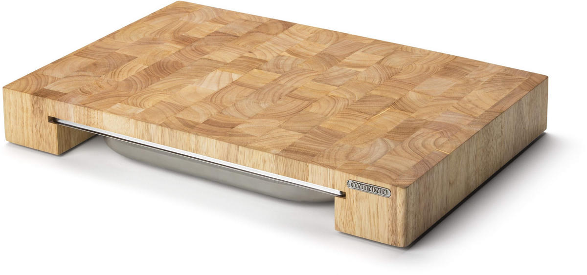 SCHNEIDEBRETT mit Edelstahl-Schublade, Gummibaumholz, 48 x 32.5 x 6.5 cm - Braun, Holz (32.5/48cm) - Continenta