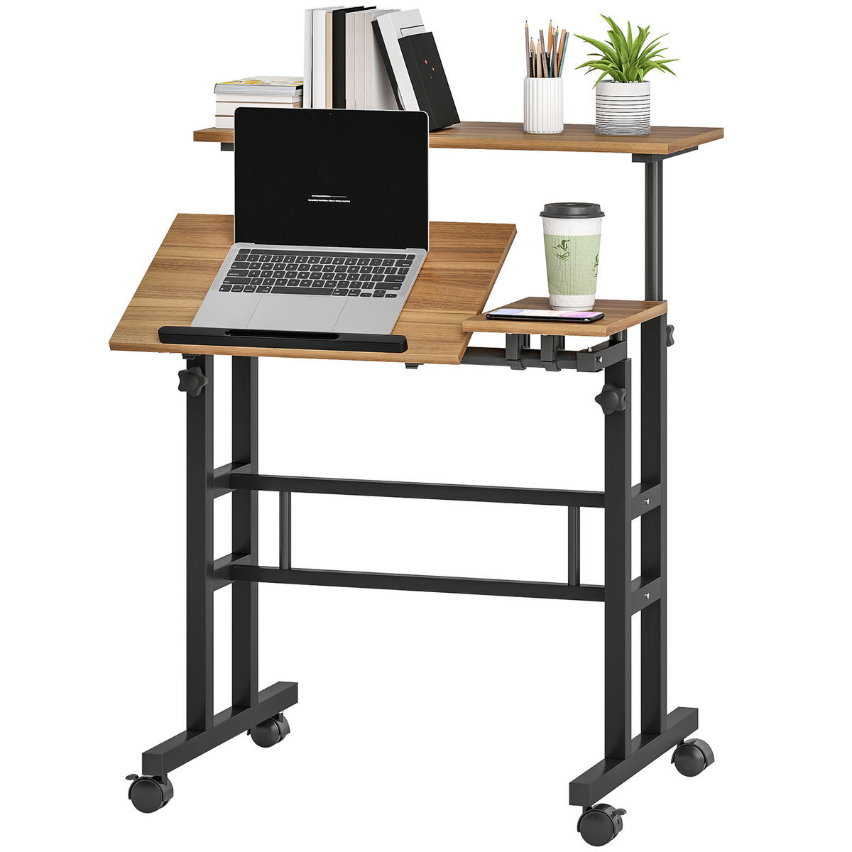 COMPUTERTISCH Braun höhenverstellbar mit neigbarer Arbeitsplatte und Rollen 70/60/70,5-120 cm - Braun, Holzwerkstoff (60/70/120cm) - PANGIVO