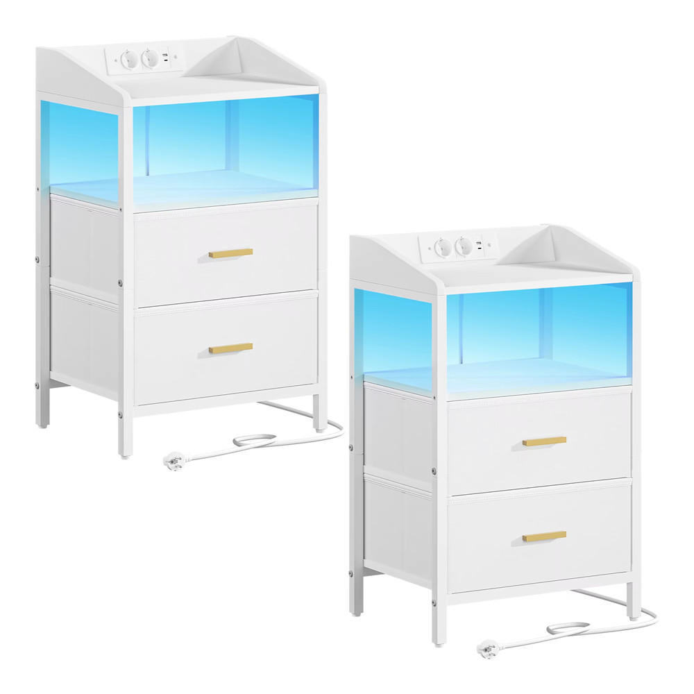NACHTTISCH 2er Set LED mit Ladestation 40/66/30 cm Weiß - Weiß, Metall (40/30/66cm) - Kaket