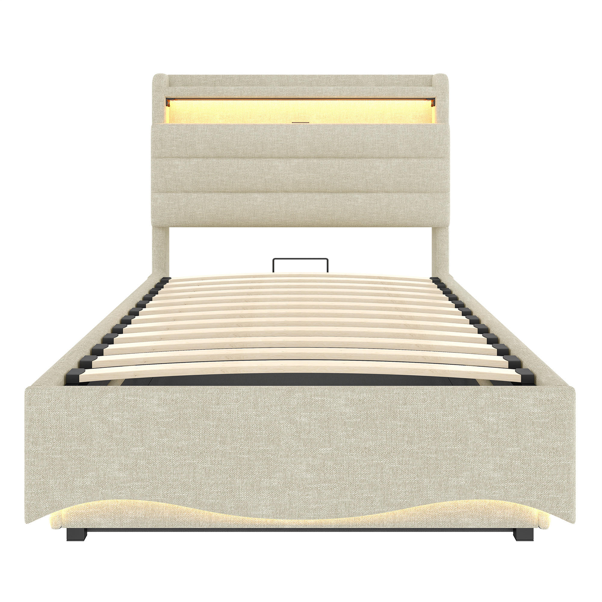 POLSTERBETT mit LED und USB Beige 90x200 cm Textil - Beige, Textil (90/200cm) - SONNENH