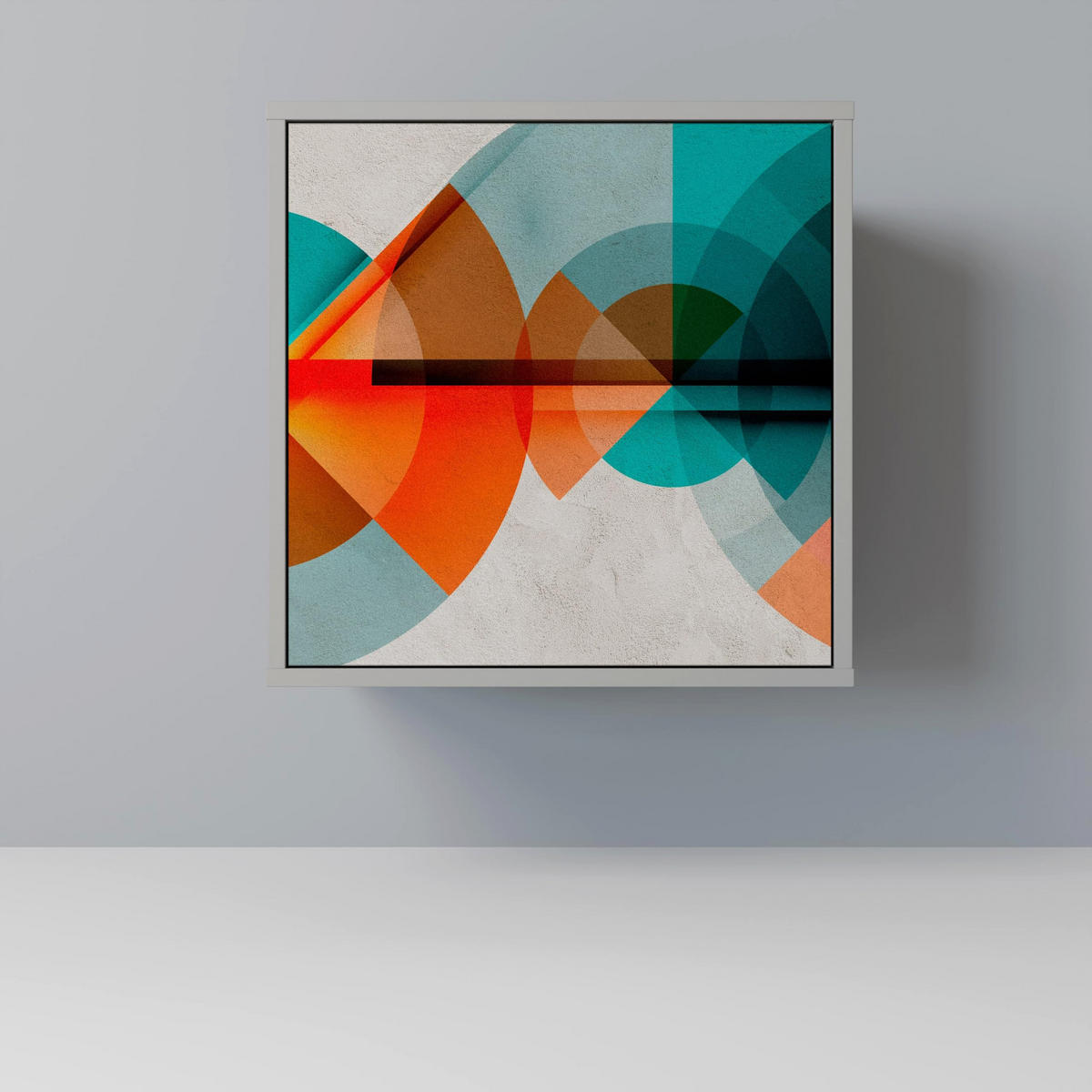 SIDEBOARD CIRCULAR RHAPSODY, Grau, 57,5x42x75,5 cm, Goldfarbene Metallfüße - Goldfarben/Multicolor, Holzwerkstoff/Metall (57.5/75.5/42cm) - SpaceRebels