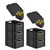 EUROBOX 5x NextGen Color mit Auflagedeckel 22x30x40 cm 20 Liter Schwarz Griffe gelb offen - Gelb/Schwarz, Kunststoff (30/22/40cm) - PROREGAL