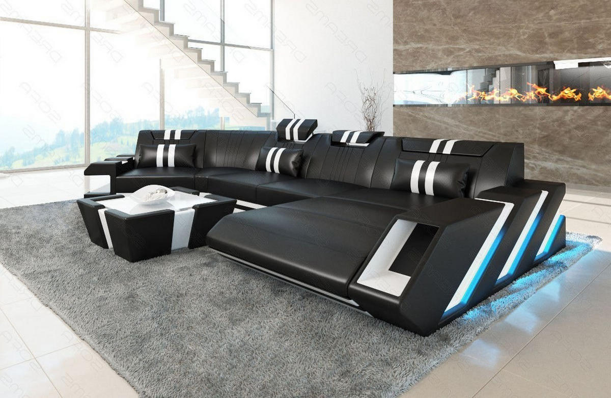 WOHNLANDSCHAFT Apollonia C - Schwarz/Weiß, Leder (420/78/190cm) - Sofa Dreams