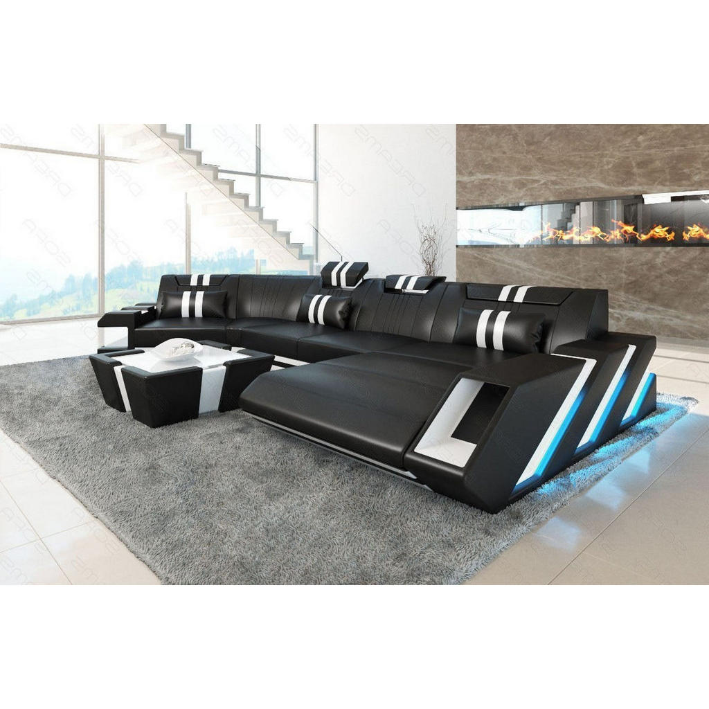 Thumbnail - Sofa Dreams Wohnlandschaft, Schwarz, Weiß, Leder, Ottomane links,Freiform, 420x78x190 cm, Wohnzimmer, Sofas & Couches, W...