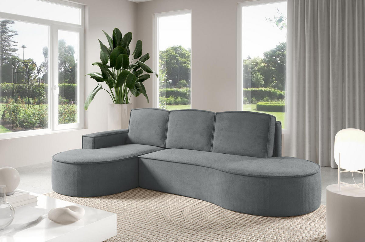ECKSOFA Flow Graphit, mit Schlaffunktion und Kissen in Curio Stoff, linke seite - Graphitfarben, Holzwerkstoff/Textil (277/157cm) - Bettso