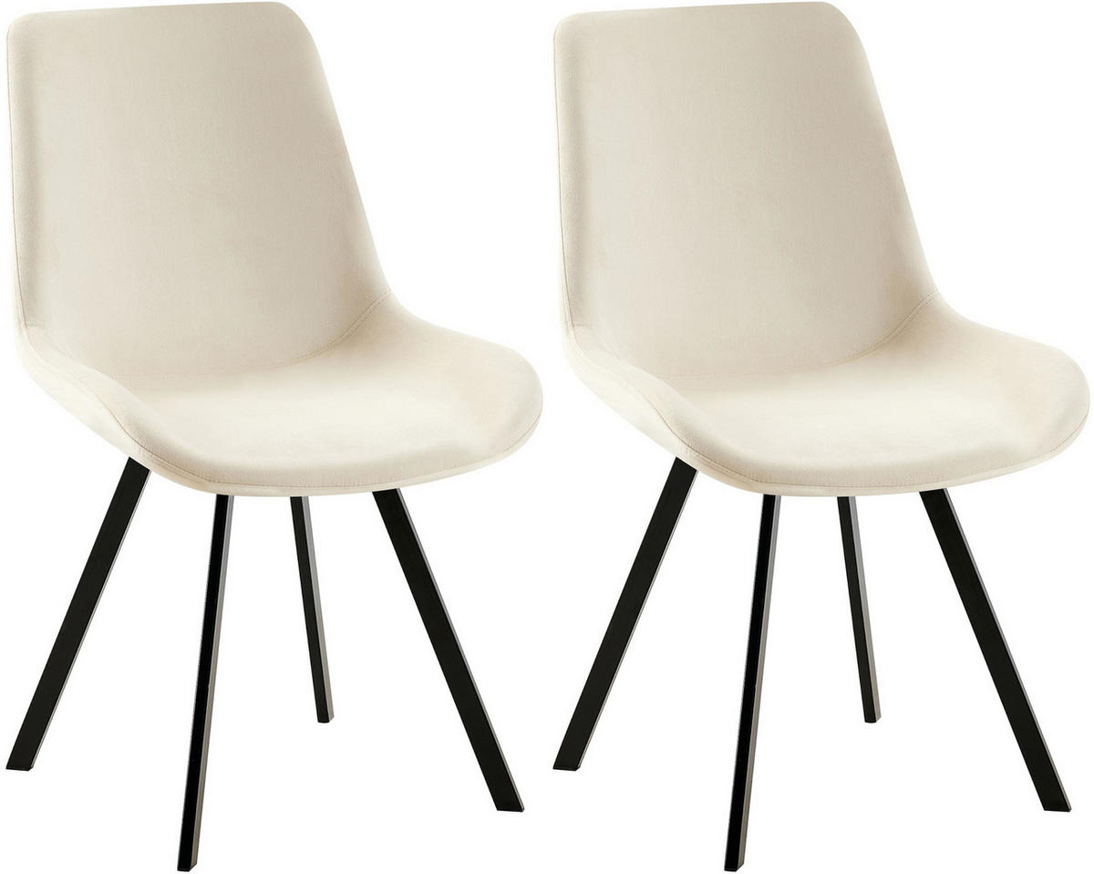 STUHL 2er Set Samt creme - Creme/Schwarz, Textil/Metall (53/89/59cm) - CLP
