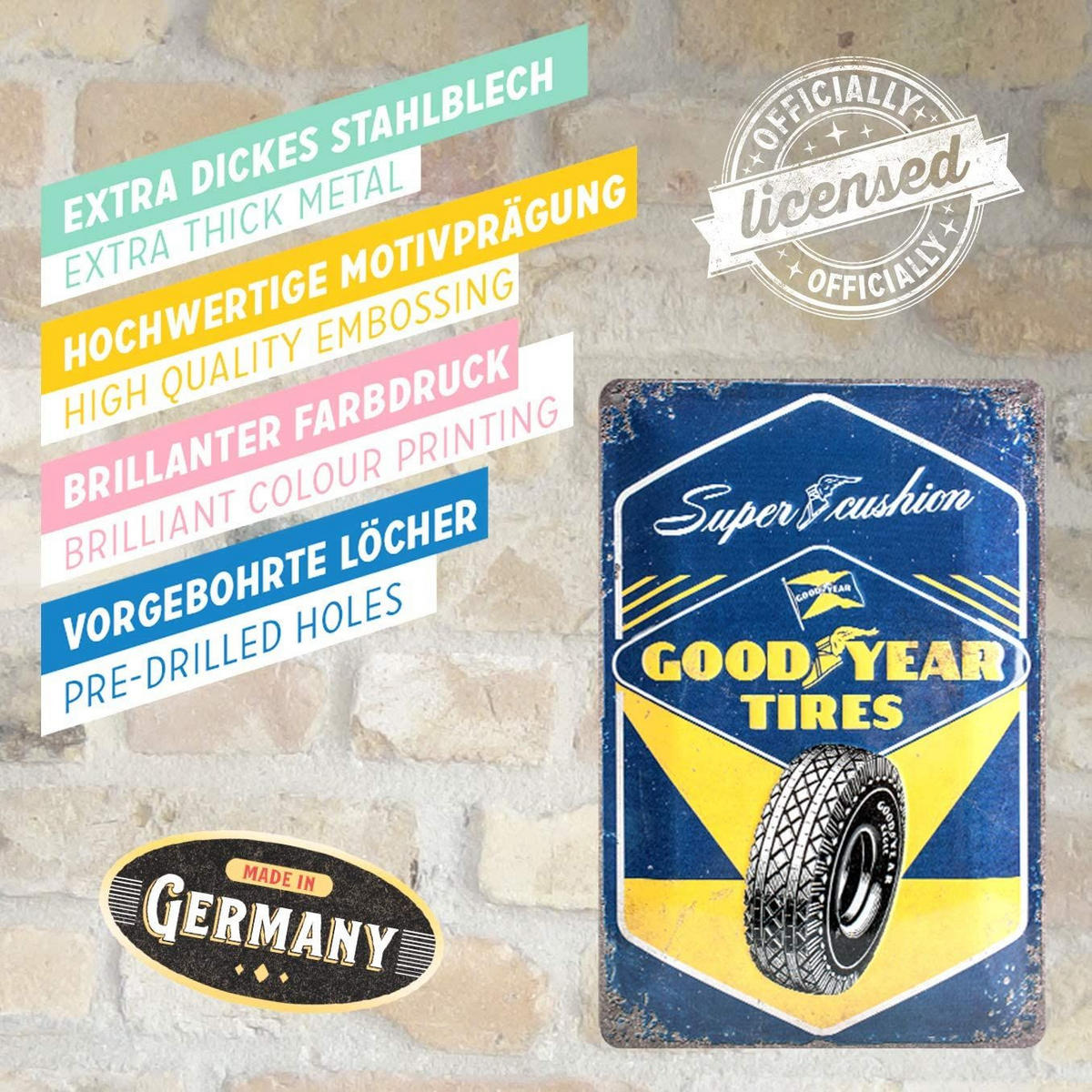 BLECHSCHILD 20/30 cm Goodyear Super Cushion - Multicolor, Metall (20/30/0.2cm) - Nostalgic-Art