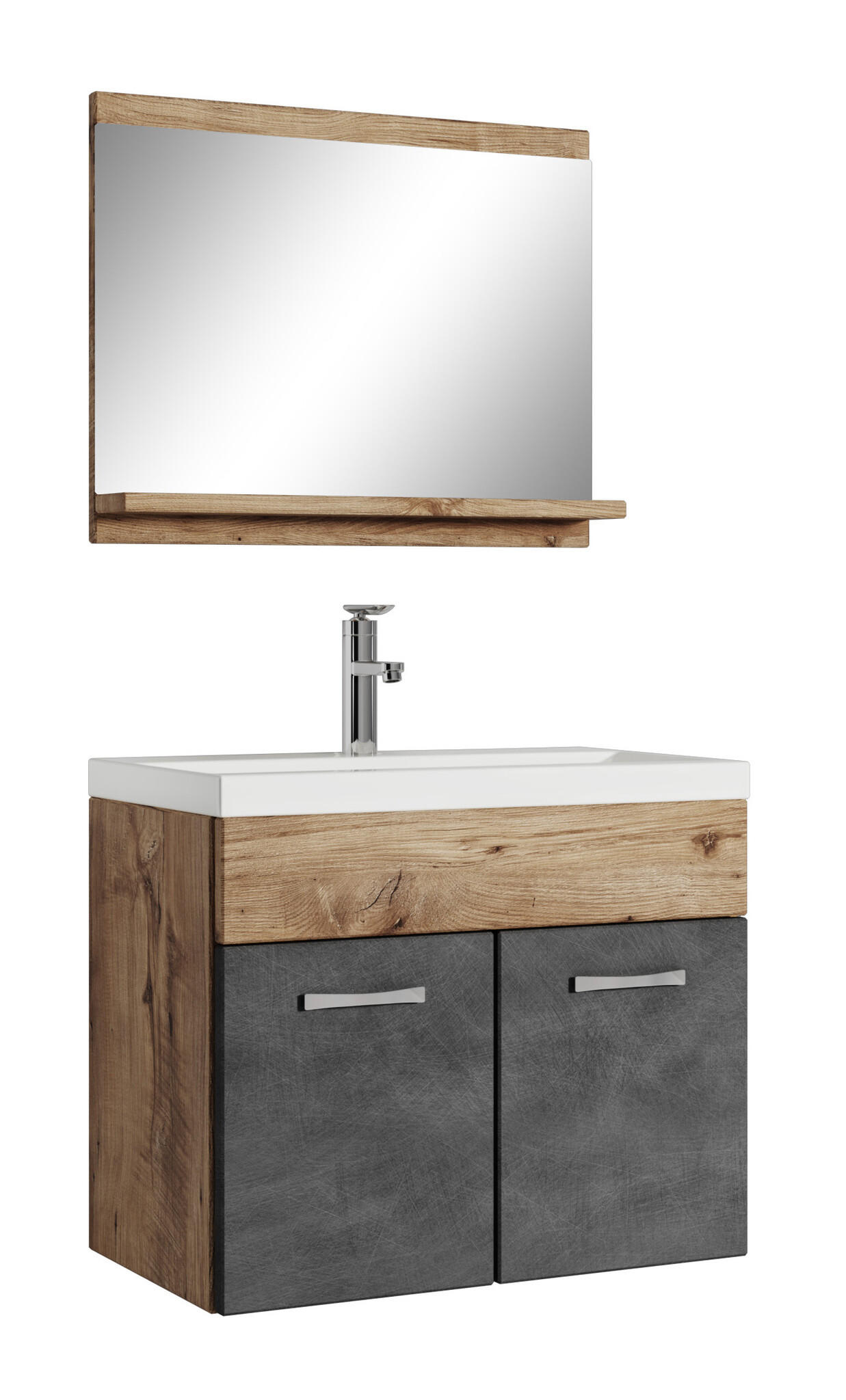 BADMÖBEL-SET Montreal 02 3 Teile Kastanien Eiche / Grau - 60 x 35 x 51 cm - Chromfarben/Dunkelgrau, Holz/Metall (60/51/35cm) - Badplaats